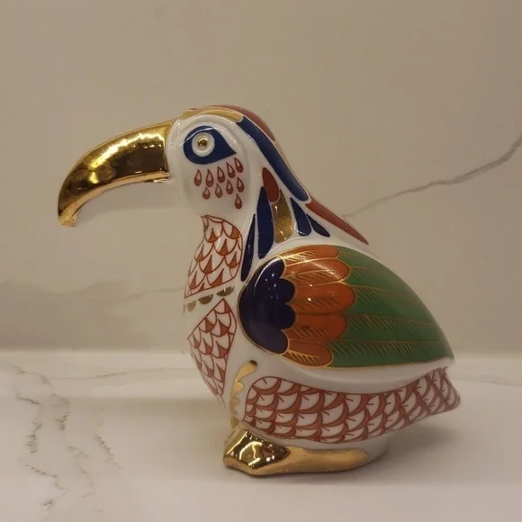 Vintage Set of 2 Unbranded Rooster and Parrot Ceramic Multi Color Gold - Picture 5 of 16